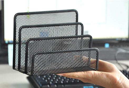 VANRA Small Letter Sorter Desktop File Holder, Metal Mesh with 3 Vertical Compartments (Black)