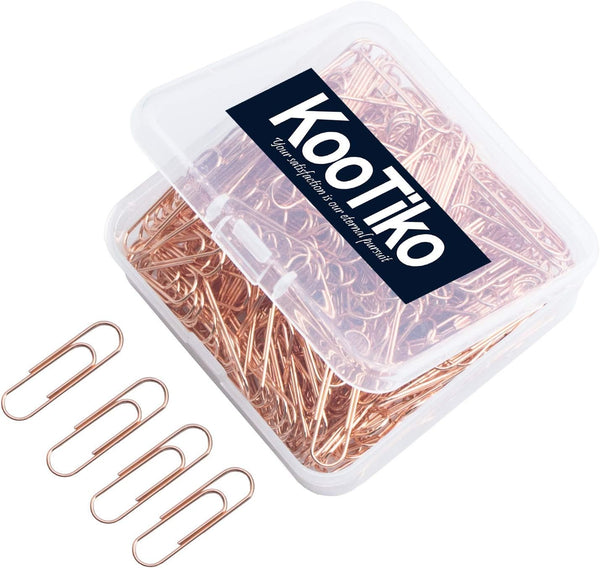 Rose Gold Cute Paper Clips, 300 Pcs Smooth Stainless Steel Paperclips for Office, School, Home Supplies