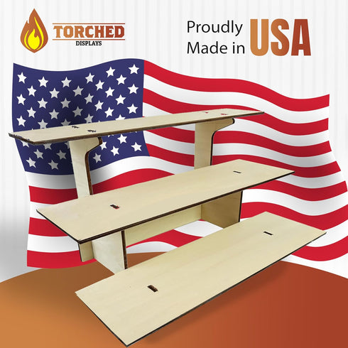 3-Tier 3 Counter 9.5" Straight Wooden Retail Table Display Stand with Shelves for Products - Portable | Step Straight