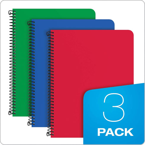 Oxford Primary Spiral Notebooks, 3/PK, 80 Sheets, Durable Plastic Covers, Pre-K, K-2, Blue/Red/Green, 9 3/4 x 7 1/2
