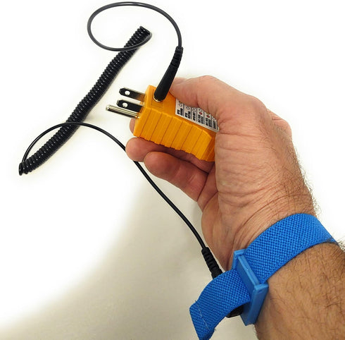 ESD Ground Point & Tester Set with Anti-Static Circuit Tester, 4mm Snap Coil Cord, Wristband