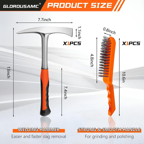 glorousamc Hammer,28oz Hammer Set Welding/Chipping Professional Slag Removal and Wire Brush Forged Steel Construction