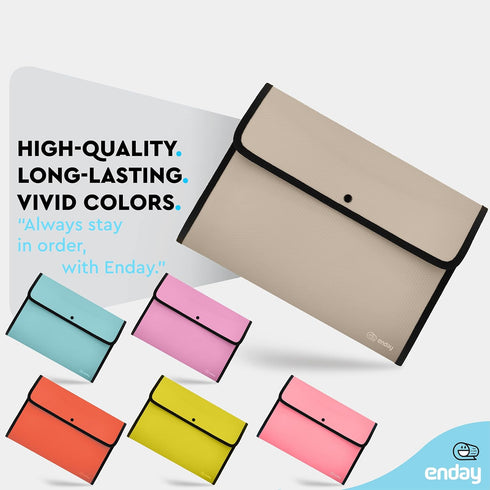 Enday Square Flap Document Holder, Grey - Expanding File Folder, A4 Size, Reusable Wallet File Pouch, 1 Pc