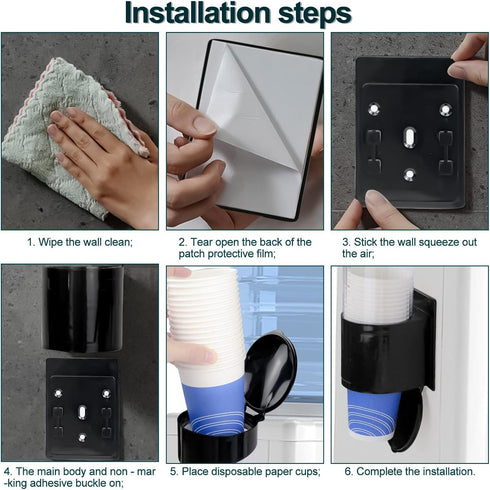 Cup Dispenser, Water Cooler Pull Type Holder for 5oz - 7oz Cone or Flat Bottom Cups, Wall Mount