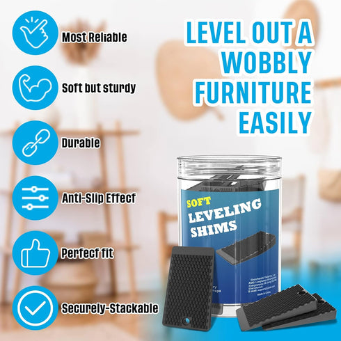 Furniture Levelers Black & Clear, 32 Piece Jar, Rubber Shims for Leveling Table, Toilet, Refrigerator