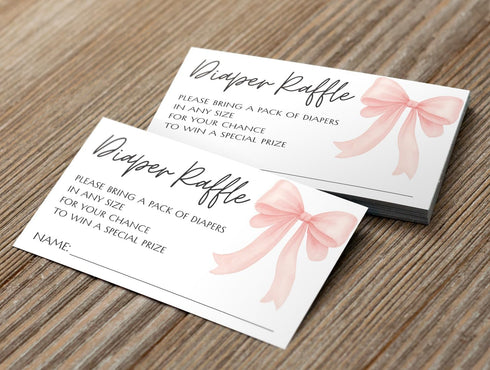 Set 30 Printed Party Diaper Raffle Baby Shower Insert Pink Bow Design, Girl Baby Shower Game Cards for Guests, Fun