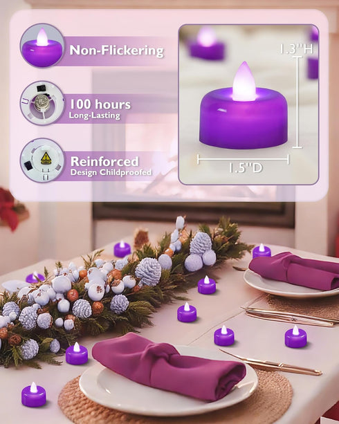 12 Pack Amagic Purple Flameless LED Tea Lights Candles Battery Operated, Electric Fake Tealight Candles for Party