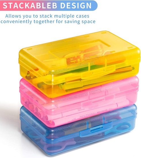 Sooez 3 Pack Large Capacity Hard Pencil Case, Plastic Crayon Pencil Boxes with Snap-tight Lid, Clear Storage Box Craft