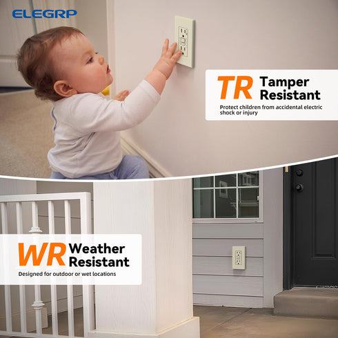 15 2 Pack ELEGRP GFCI Outlet Outdoor, Amp Self-Test GFI Electrical Outlet with Thinner Design, Weather & Tamper