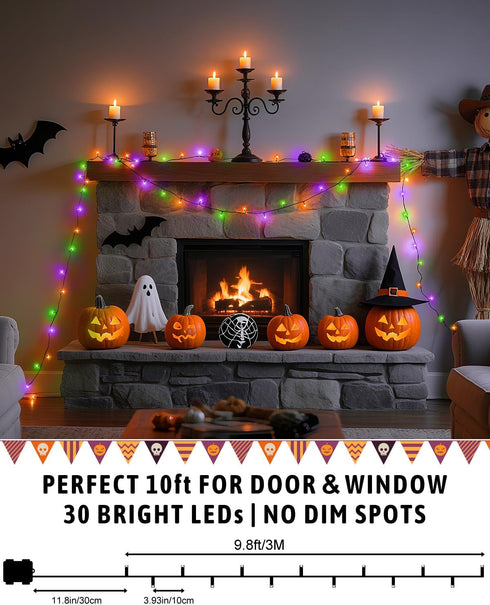 Kelumi 9.8ft 30 Halloween String Lights Battery Operated, Orange Purple and Green Fairy Lights with Timer Waterproof