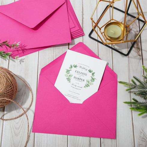 Whaline 50Pcs A7 Invitation Envelopes Set Hot Pink Greeting Card Envelopes for Mailing (7.2x5.2 Inch)