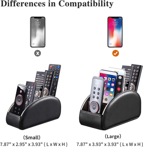 YAPISHI Large Leather TV Remote Control Holder Organizer, Black with 5 Compartments, Nightstand Desktop Media Storage