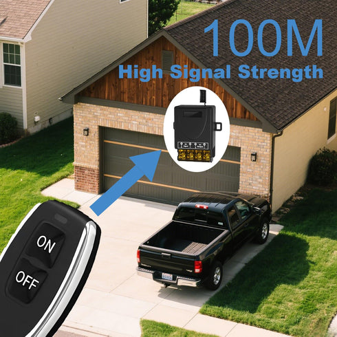Feloako 12V 12V-72V 30A 328ft Remote Control Switch Wireless,Low Voltage DC RF Relay Switch Kit for Garage