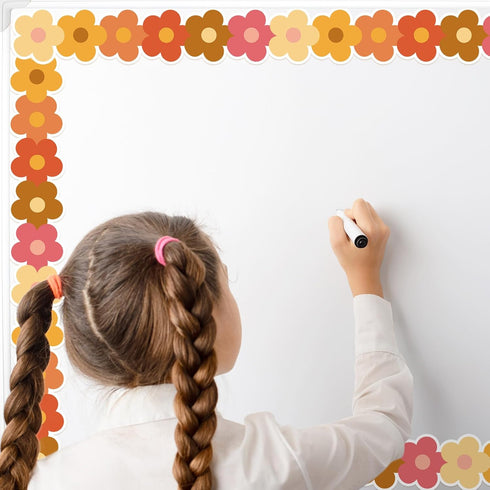 Whaline 24Pcs Groovy Retro Hippie Flower Magnetic Bulletin Board Border for Office Classroom Decor
