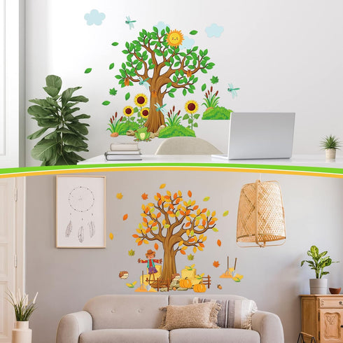 Teling 239 Pcs Season Tree Classroom Bulletin Board Decor, Spring Summer Autumn Winter Cutouts Border Set