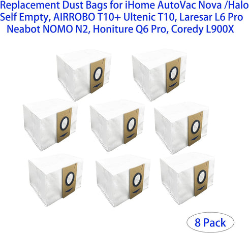 Replacement Dust Bags for iHome AutoVac Nova/Halo/Self Empty, AIRROBO T10+ Ultenic T10, Laresar L6 Pro, Neabot NOMO N2,