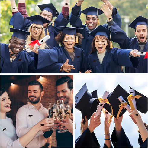 Whaline 600pcs Graduation Cap Stickers, Self-Adhesive Black Graduation Hat Labels for Party Decor