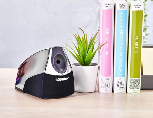 Bostitch Office Electric Pencil Sharpener, Heavy Duty Powerful Stall-Free Motor, High Capacity Shavings Tray, Chrome