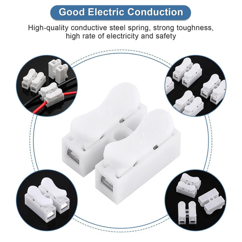 2 Pin Wire Connectors, 100Pcs Spring Terminal Cable Clamp Connectors for LED Strip Light