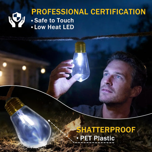 24FT 8 Bulb (New) Outdoor String Lights, Hemp Rope LED Patio Lights, Waterproof Modes Plug-in Edison Lights