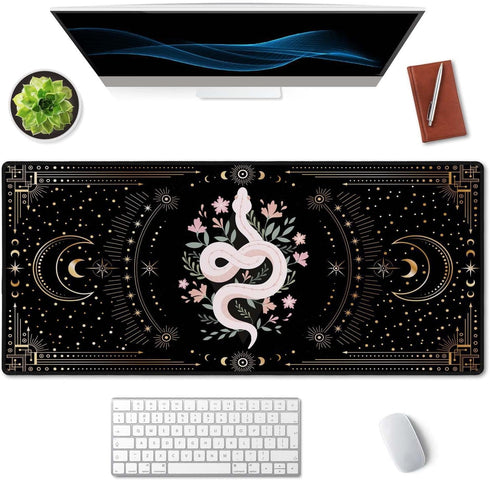 Large Boho Snake Witch Mouse Pad, Waterproof Gaming Desk Mat for Women Girls, 35.5" x 15.7"