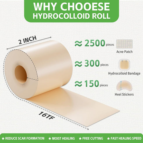 2in 16ft, Hydrocolloid Roll for Wound Care - x Medical-Grade Extra Large Hydrocolloid Patch Bandages