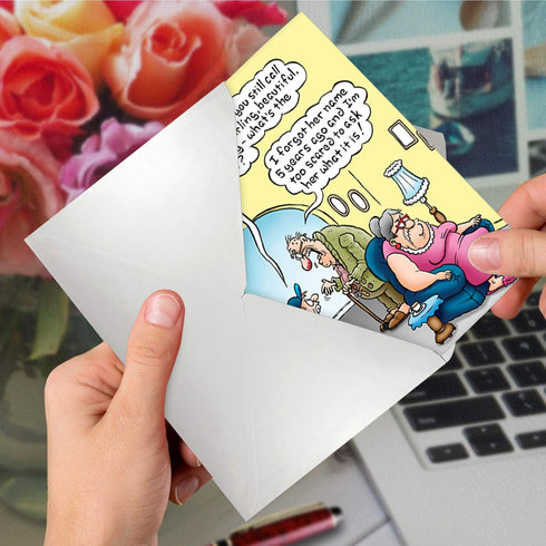 NobleWorks Funny Anniversary Card with Envelope, Cartoon Marriage Humor Notecard for Spouse - Grandma's Name C6976ANG