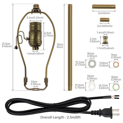 RTNLIT Lamp Rewire Kit, Make a Lamp Repair Wiring Kit, Includes Light Socket Matching Cord Harp Hardware for DIY Table