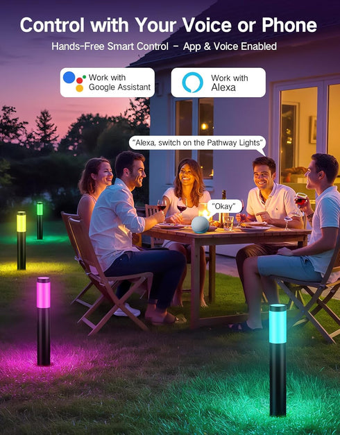 2200K-6500K IP65 4 Pack OUTON Pathway Lights Outdoor, Smart Low Voltage Landscape Lighting with RGB and White, APP