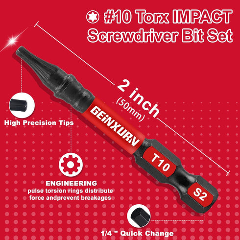 51 Pieces T10 Impact Tough Magnetic Screwdriver Bit Set, #10 Torx Head Power Bit Set with Impact Bit Holder