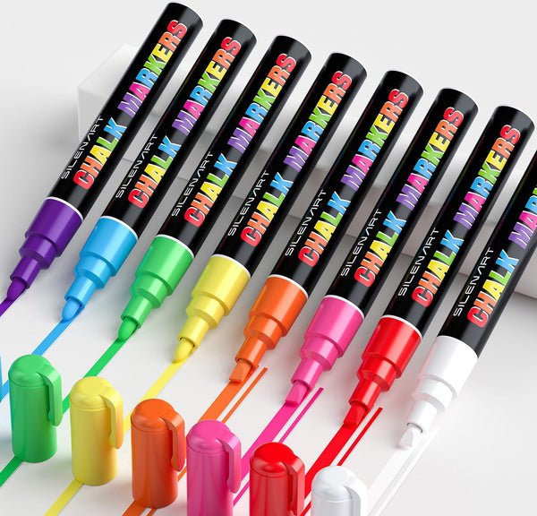 Chalk Markers, 8 Color, 24 Labels, Reversible Tips for Dry & Wet Erase Chalkboard, Acrylic Calendar Planning