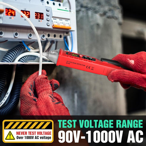 Voltage Tester HS-3201 Red, Non-Contact Electricity Detector Pen 90V-1000V with LED Flashlight