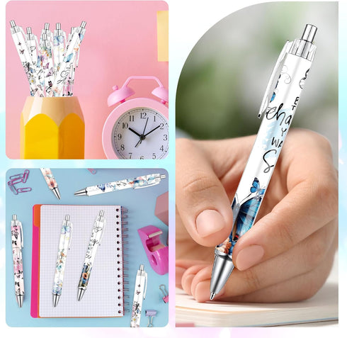 Butterfly Print Ballpoint Pens, 24PCS Kawaii Butterfly Pens Set, Retractable Positive Affirmation Pens for Office