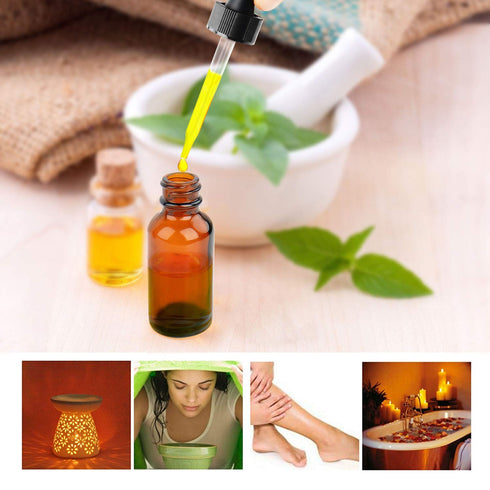 1oz Amber Glass Bottles for Essential Oils, Pack of 12 with Glass Eye Dropper