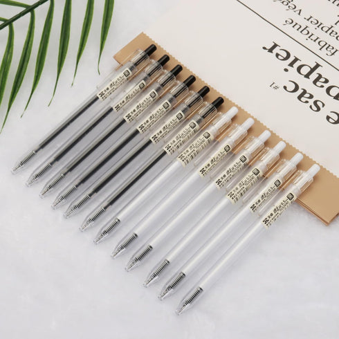 Gel Pens 12 Pcs Fine Point 0.5mm Black, Japanese Retractable Gel Ink Rollerball Pens, Premium Fast Dry Transparent Body