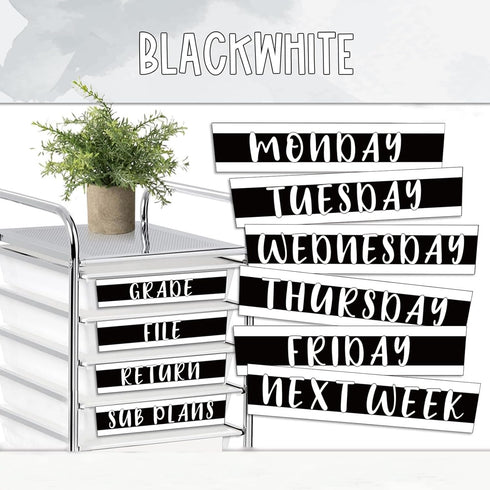 YIXAXKAO 12 10 Pieces Rolling Storage Cart Labels Drawer Rolling Storage Cart Label Blackwhite Classroom Decor