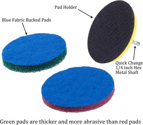 4 Inch 2 Inch Kichwit Drill Power Brush Tile Scrubber Scouring Pads Cleaning Kit, Small Brush Included, Heavy Duty