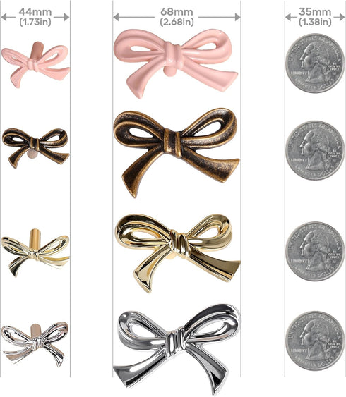8 Pack Large Pink Bow Drawer Knobs - Decorative Pull Handles for Girls' Rooms
