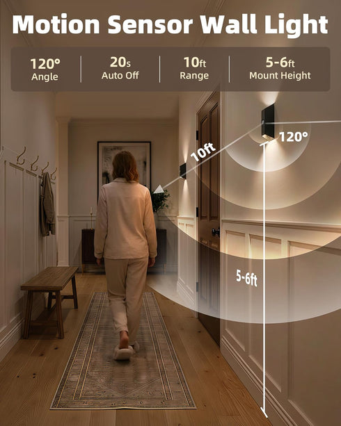 4000mAh 3 Dimmable, EZVALO Motion Sensor Wall Lights Indoor, Rechargeable Battery Operated Wall Sconces, Color Temps