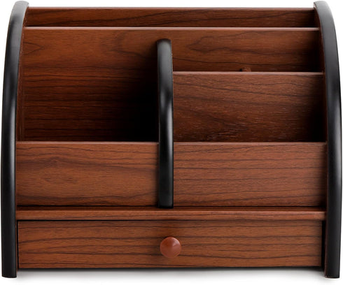 Foraineam Wooden Desk Organizer with Drawer - Remote Control Holder Caddy and Makeup Organizers for Home Office Storage