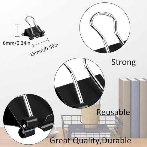 JANYUN Mini Binder Clips, 150Pcs 15 mm /0.6 Inch Small Metal Paper Clamps for Office School Home