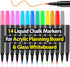 Liquid Chalk Markers for Acrylic Calendar Planning Board, Clear Glass Dry Erase Board, 14 Pack, 12 Vibrant Colors, 1mm
