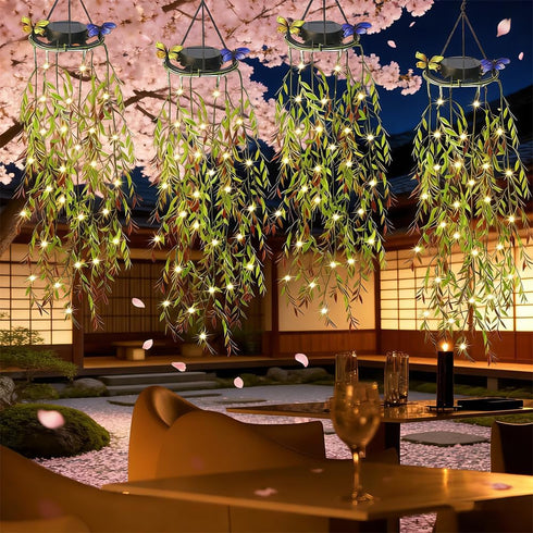 HSBMTBDBF 66 IP65 Solar Hanging Garden Lights, LED Artificial Willow Leaf Solar String Lights Outdoor, Birthday Gifts