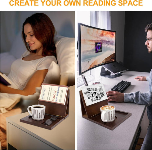 Adnkwolivt Book Reading Nook Valet with Cup Holder - Wooden Triangle Nightstand Book Stand Holder for Page Rest