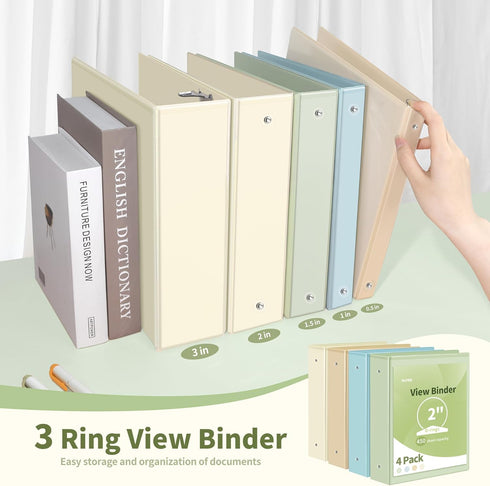 SUNEE 3 Ring Binder 2 Inch 4 Pack, Clear View PVC-Free Binder for School or Office Supplies