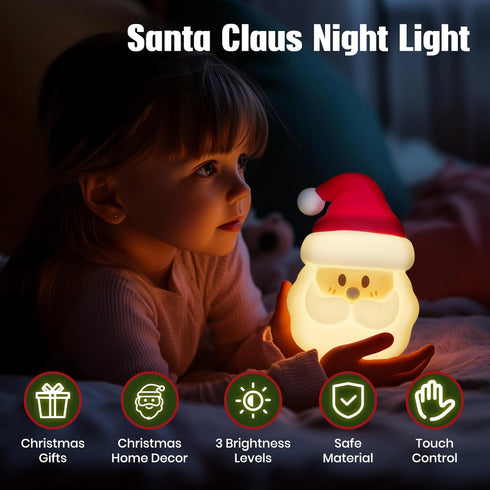 Christmas Night Light, Nursery Santa Squishy Light, Wireless Rechargeable Silicone Night Light ,Table Bedside Lamp