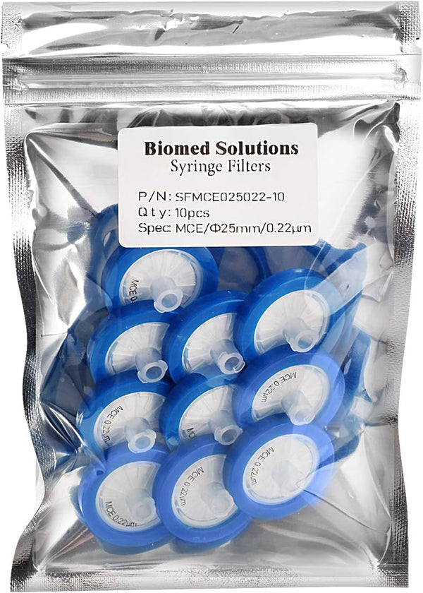 Syringe Filters MCE (Mixed Cellulose Ester) 25mm Diameter, 0.22um Pore Size, Non-Sterile, 10/pk