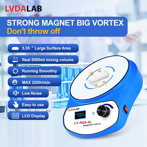 2200RPM LCD Digital Magnetic Stirrer with 2 Stir Bars, 5000ml Stainless Steel Mixer for Homebrew
