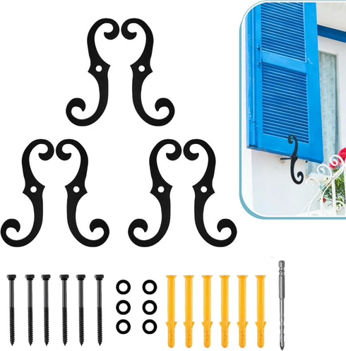 YEAROCK S Style Shutter Dogs Hardware, 6.3" Metal Shutter Fasteners with Set Screwsl,