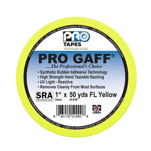 ProTapes Pro Gaff Premium Matte Cloth Gaffer's Tape, 1" Width, 50 yds Length, Fluorescent Yellow